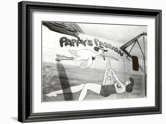 Nose Art, Pappy's Passion Pin-Up with Stork-null-Framed Art Print