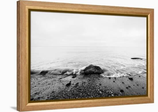 Nostalgic Sea. Waves Hitting in Rock in the Center. Black and White, far Horizon.-Michal Bednarek-Framed Premier Image Canvas