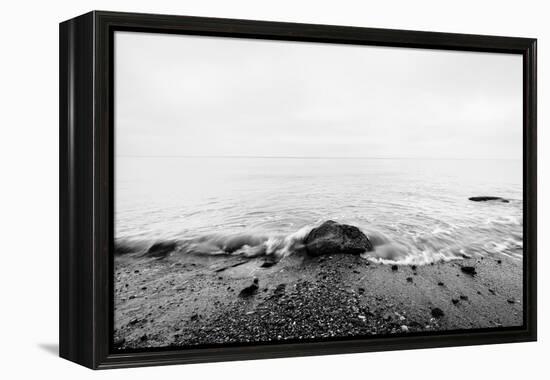 Nostalgic Sea. Waves Hitting in Rock in the Center. Black and White, far Horizon.-Michal Bednarek-Framed Premier Image Canvas