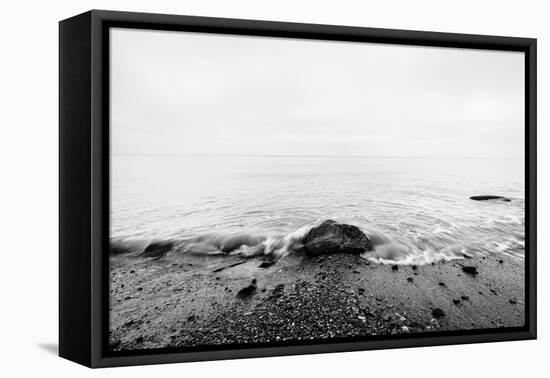 Nostalgic Sea. Waves Hitting in Rock in the Center. Black and White, far Horizon.-Michal Bednarek-Framed Premier Image Canvas