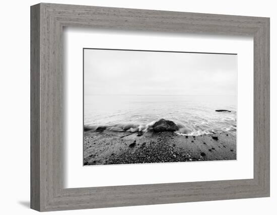 Nostalgic Sea. Waves Hitting in Rock in the Center. Black and White, far Horizon.-Michal Bednarek-Framed Photographic Print