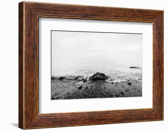 Nostalgic Sea. Waves Hitting in Rock in the Center. Black and White, far Horizon.-Michal Bednarek-Framed Photographic Print