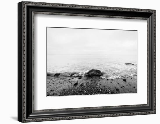 Nostalgic Sea. Waves Hitting in Rock in the Center. Black and White, far Horizon.-Michal Bednarek-Framed Photographic Print