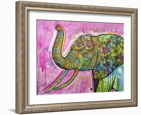 Not A Commodity, Elephants, Animals, Tusks, Trunk, Pink, Watercolor, Flowers, Pop Art-Russo Dean-Framed Giclee Print