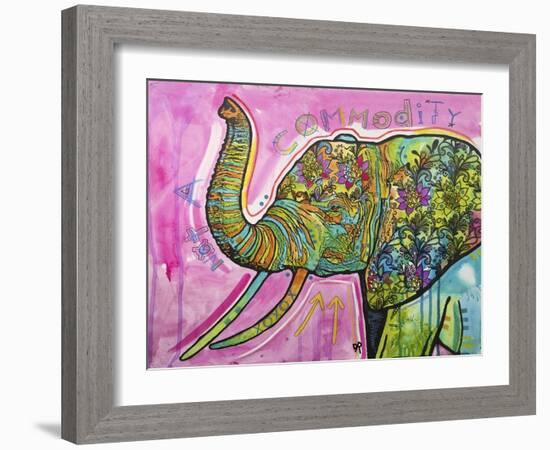 Not A Commodity, Elephants, Animals, Tusks, Trunk, Pink, Watercolor, Flowers, Pop Art-Russo Dean-Framed Giclee Print