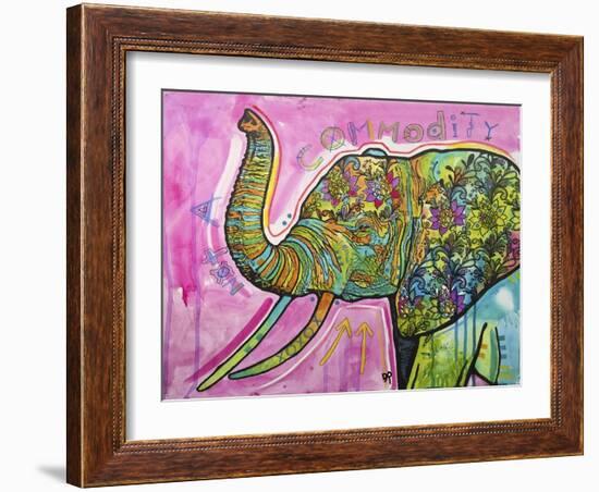 Not A Commodity, Elephants, Animals, Tusks, Trunk, Pink, Watercolor, Flowers, Pop Art-Russo Dean-Framed Giclee Print