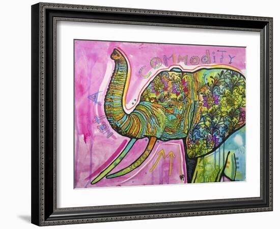 Not A Commodity, Elephants, Animals, Tusks, Trunk, Pink, Watercolor, Flowers, Pop Art-Russo Dean-Framed Giclee Print