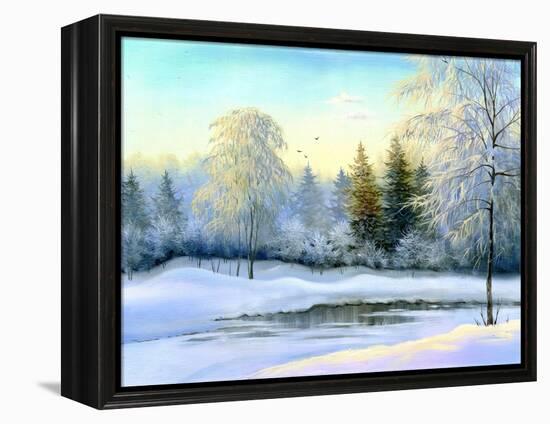 Not Frozen Lake In Winter Wood-balaikin2009-Framed Stretched Canvas