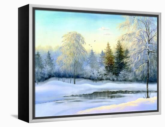 Not Frozen Lake In Winter Wood-balaikin2009-Framed Stretched Canvas