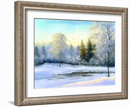 Not Frozen Lake In Winter Wood-balaikin2009-Framed Art Print