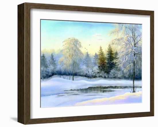 Not Frozen Lake In Winter Wood-balaikin2009-Framed Art Print