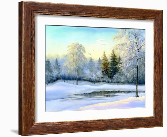 Not Frozen Lake In Winter Wood-balaikin2009-Framed Art Print