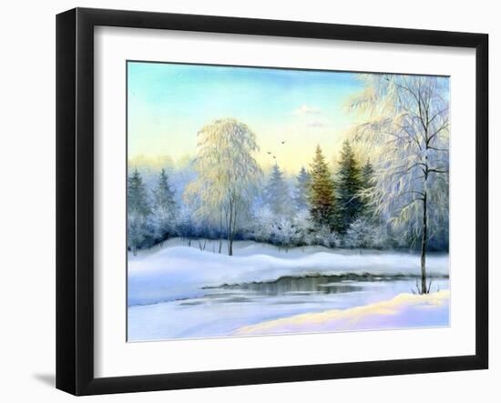 Not Frozen Lake In Winter Wood-balaikin2009-Framed Art Print