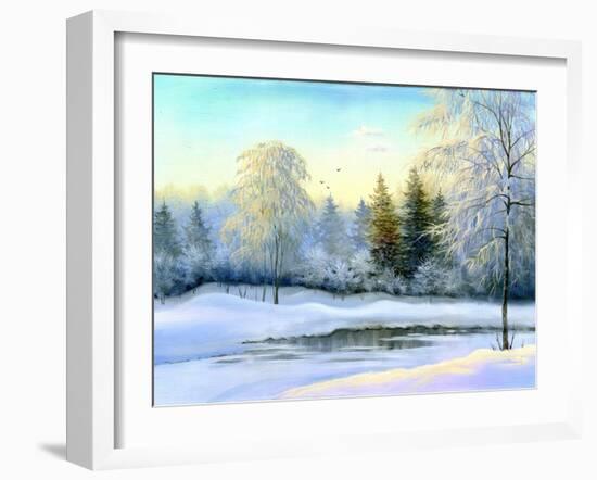 Not Frozen Lake In Winter Wood-balaikin2009-Framed Art Print