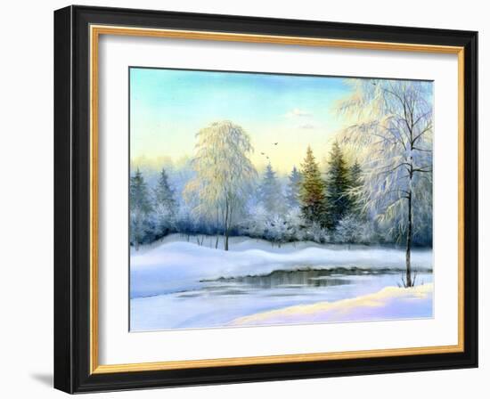 Not Frozen Lake In Winter Wood-balaikin2009-Framed Art Print