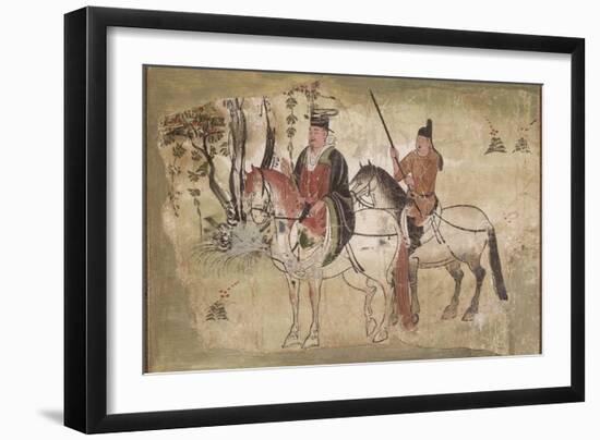 Notable suivi de son écuyer (fragment d'une scène de la vie du Bouddha)-null-Framed Giclee Print