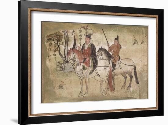 Notable suivi de son écuyer (fragment d'une scène de la vie du Bouddha)-null-Framed Giclee Print