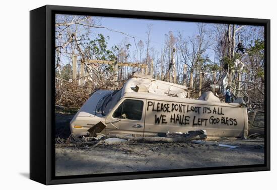 Note Written by Hurricane Katrina Victims on Vehicle Damged by Hurricane-John Cancalosi-Framed Premier Image Canvas