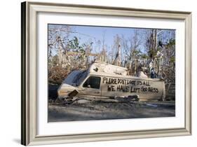Note Written by Hurricane Katrina Victims on Vehicle Damged by Hurricane-John Cancalosi-Framed Photographic Print