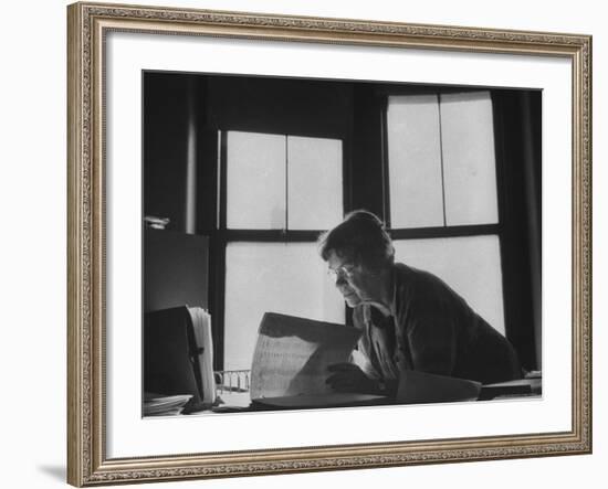 Noted Anthropologist Dr. Margaret Mead at Work at the American Museum of Natural History-John Loengard-Framed Premium Photographic Print