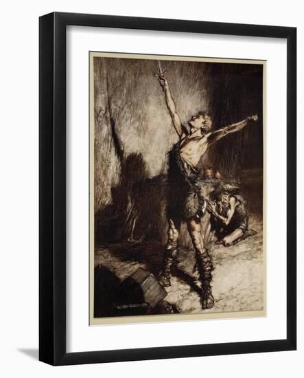 'Nothung! Nothung! Conquering sword!', frontispiece from 'Siegfried and the Twilight of the Gods',-Arthur Rackham-Framed Giclee Print