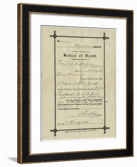 Notice of Death from Union Workhouse, Maldon, Essex-Peter Higginbotham-Framed Photographic Print