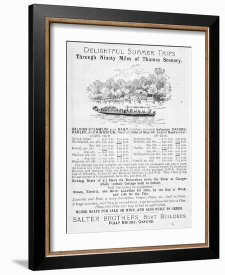 Notice of Sailings of Thames Steamers Operated by Salter Brothers of Folly Bridge Oxford-null-Framed Art Print