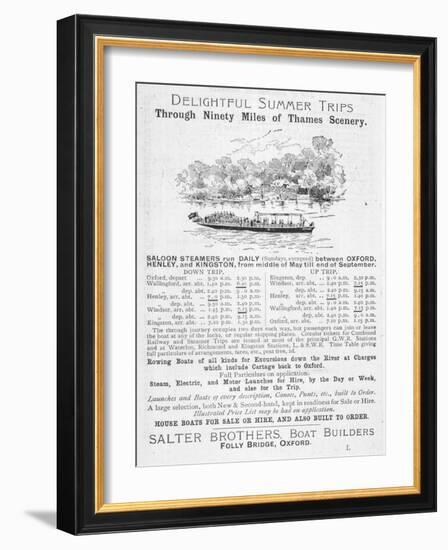 Notice of Sailings of Thames Steamers Operated by Salter Brothers of Folly Bridge Oxford-null-Framed Art Print