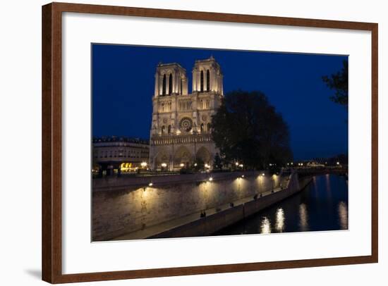 Notre Dame Cathedral and River Seine at Night, Paris, France, Europe-Peter Barritt-Framed Photographic Print