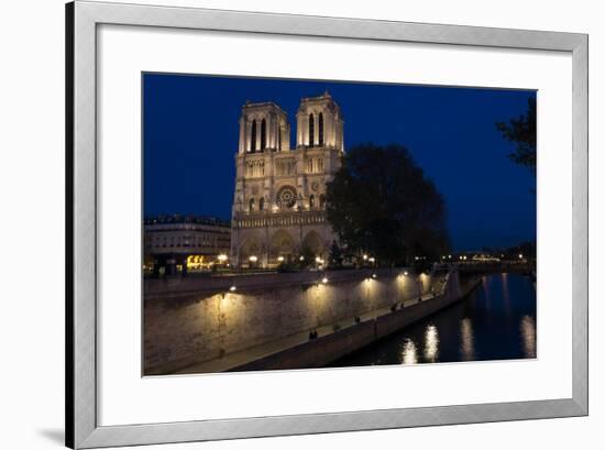 Notre Dame Cathedral and River Seine at Night, Paris, France, Europe-Peter Barritt-Framed Photographic Print