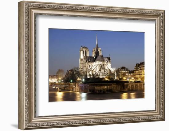 Notre Dame Cathedral and River Seine at Night, Paris, Ile De France, France, Europe-Markus Lange-Framed Photographic Print