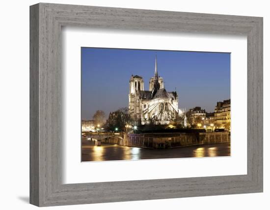 Notre Dame Cathedral and River Seine at Night, Paris, Ile De France, France, Europe-Markus Lange-Framed Photographic Print