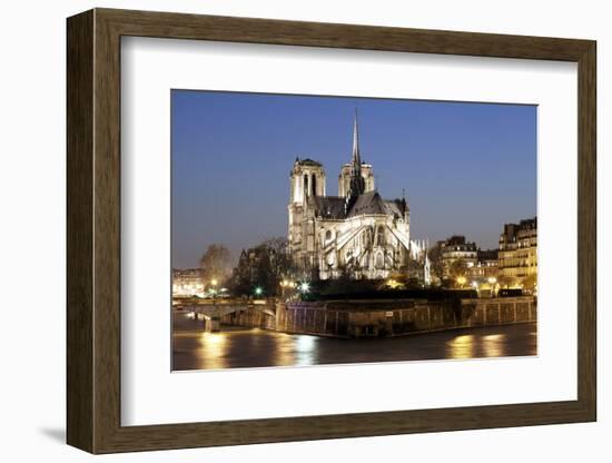 Notre Dame Cathedral and River Seine at Night, Paris, Ile De France, France, Europe-Markus Lange-Framed Photographic Print