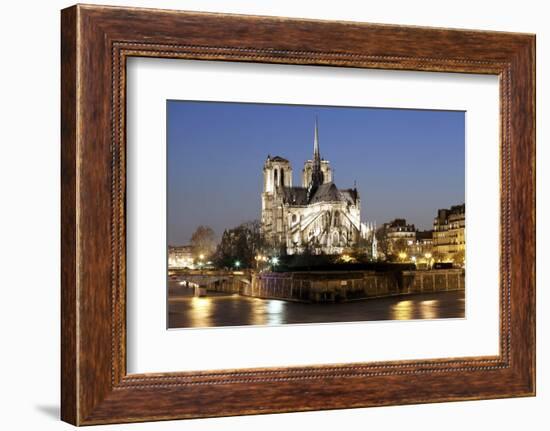 Notre Dame Cathedral and River Seine at Night, Paris, Ile De France, France, Europe-Markus Lange-Framed Photographic Print