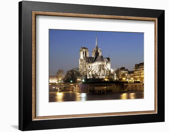 Notre Dame Cathedral and River Seine at Night, Paris, Ile De France, France, Europe-Markus Lange-Framed Photographic Print