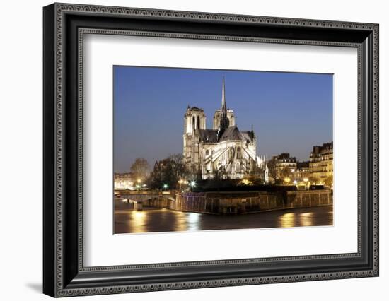 Notre Dame Cathedral and River Seine at Night, Paris, Ile De France, France, Europe-Markus Lange-Framed Photographic Print