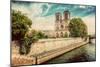 Notre Dame Cathedral in Paris, France and the Seine River Embankment on a Sunny Day. Vintage-Michal Bednarek-Mounted Photographic Print