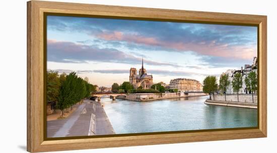 Notre Dame Cathedral on the Banks of the Seine River at Sunrise, Paris, Ile-De-France, France-null-Framed Stretched Canvas