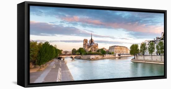 Notre Dame Cathedral on the Banks of the Seine River at Sunrise, Paris, Ile-De-France, France-null-Framed Stretched Canvas