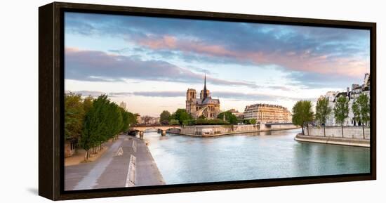 Notre Dame Cathedral on the Banks of the Seine River at Sunrise, Paris, Ile-De-France, France-null-Framed Stretched Canvas