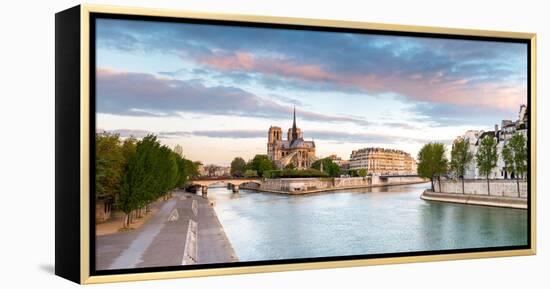 Notre Dame Cathedral on the Banks of the Seine River at Sunrise, Paris, Ile-De-France, France-null-Framed Stretched Canvas