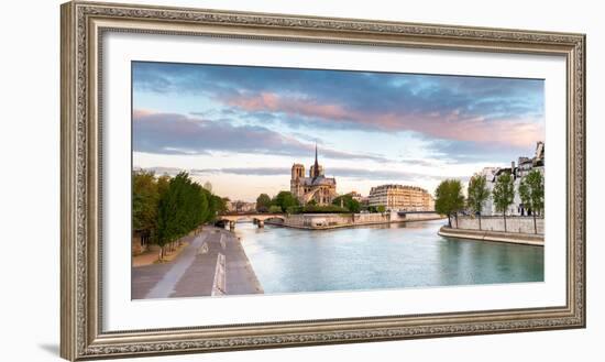 Notre Dame Cathedral on the Banks of the Seine River at Sunrise, Paris, Ile-De-France, France-null-Framed Photographic Print