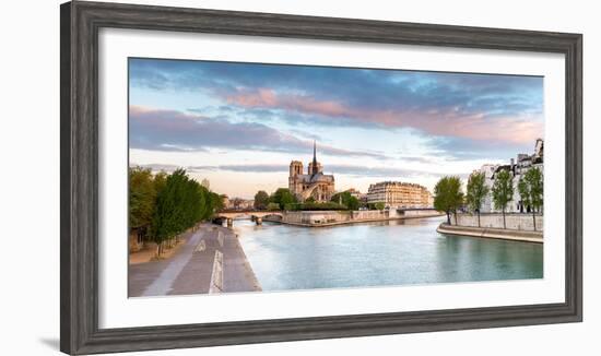 Notre Dame Cathedral on the Banks of the Seine River at Sunrise, Paris, Ile-De-France, France-null-Framed Photographic Print