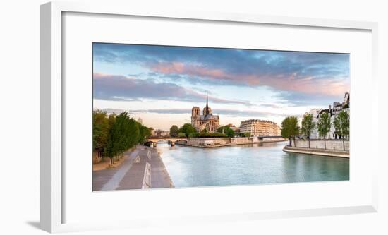 Notre Dame Cathedral on the Banks of the Seine River at Sunrise, Paris, Ile-De-France, France-null-Framed Photographic Print