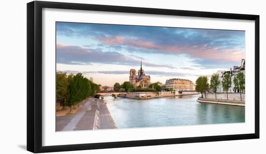 Notre Dame Cathedral on the Banks of the Seine River at Sunrise, Paris, Ile-De-France, France-null-Framed Photographic Print