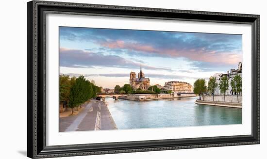 Notre Dame Cathedral on the Banks of the Seine River at Sunrise, Paris, Ile-De-France, France-null-Framed Photographic Print