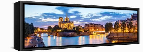 Notre Dame Cathedral with Paris Cityscape  Panorama at Dusk, France-vichie81-Framed Premier Image Canvas