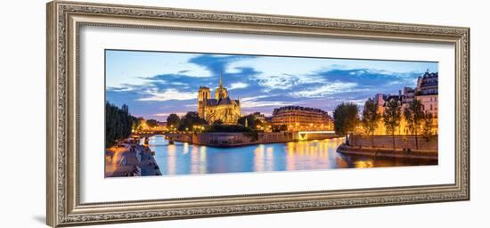 Notre Dame Cathedral with Paris Cityscape  Panorama at Dusk, France-vichie81-Framed Photographic Print