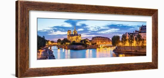 Notre Dame Cathedral with Paris Cityscape  Panorama at Dusk, France-vichie81-Framed Photographic Print