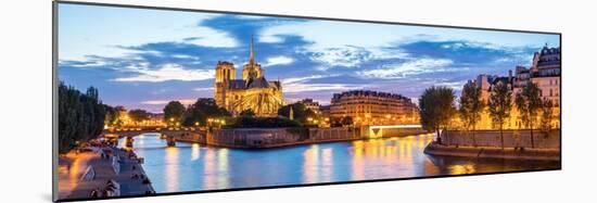 Notre Dame Cathedral with Paris Cityscape  Panorama at Dusk, France-vichie81-Mounted Photographic Print